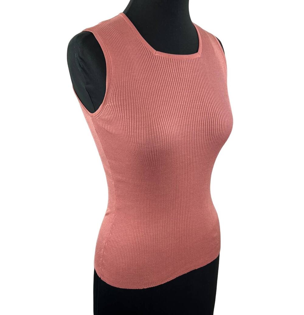 Vintage Rena Lange Bergdorf Goodman Pink Sleeveless Ribbed Woven Top Size 36